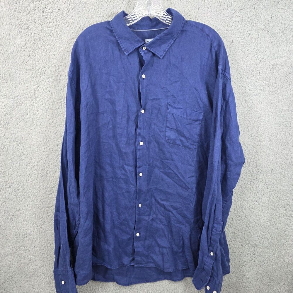 Peter Millar 100% Linen Blue Button Up Long Sleeves Shirt Size 2XL Lightweight